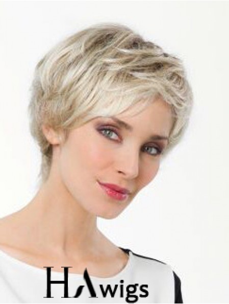 Platinum Blonde Boycuts Short 8 inch Straight Synthetic Monofilament Wig Sale