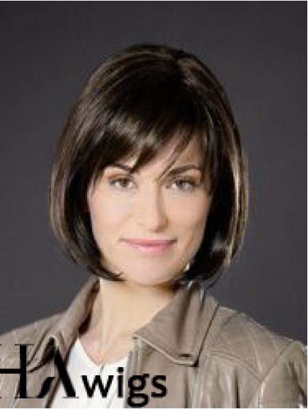 10 inch Straight Brown Synthetic Chin Length Monofilament Bob Cut Wigs