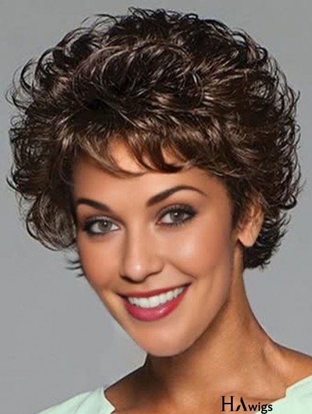 Curly Black Layered 6 inch Monofilament Wigs