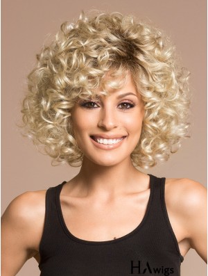 Gorgeous Blonde Wigs For Women Chin Length With Bangs Curly Style
