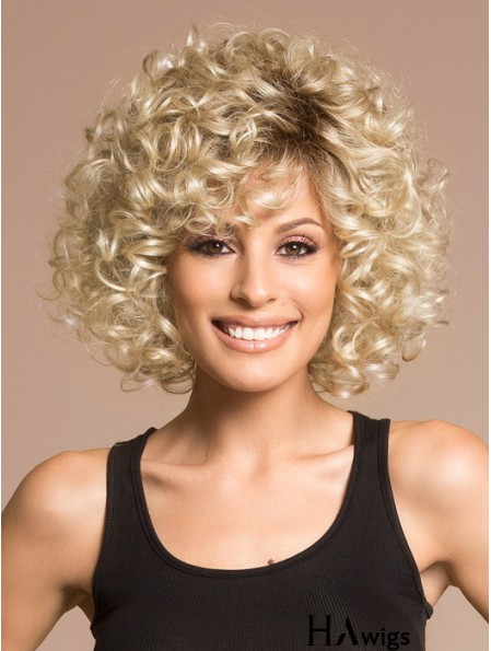 Gorgeous Blonde Wigs For Women Chin Length With Bangs Curly Style