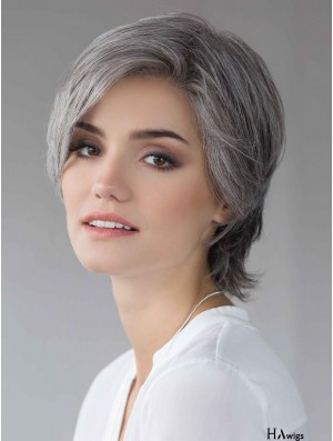 Grey 8 inch Straight Layered 100% Hand-tied Wigs