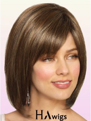 Wigs Bob Style Chin Length Lace Front Bobs Cut Brown Color