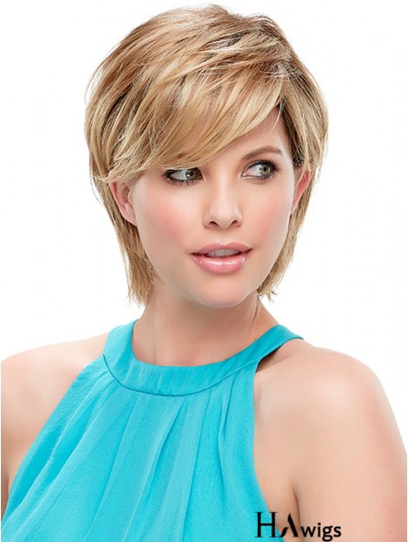 Short Straight Layered Blonde Modern 100% Hand-tied Wigs