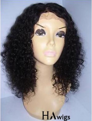 Black Color Shoulder Length Curly Human Hair With Lace Front Wigs For Black African American Women