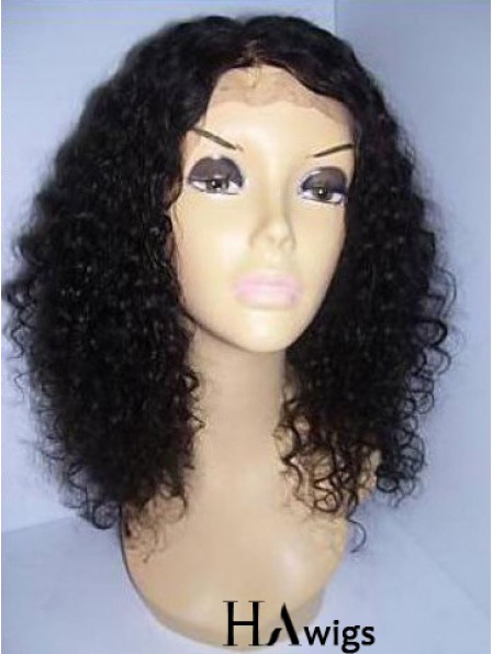 Black Color Shoulder Length Curly Human Hair With Lace Front Wigs For Black African American Women