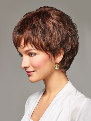 Auburn Short Wavy Layered Synthetic Cheap Lace Front Wigs