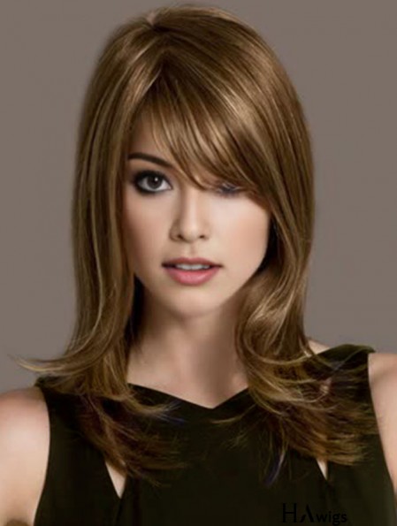 Designed Blonde Straight Layered Lace Front Long Wigs