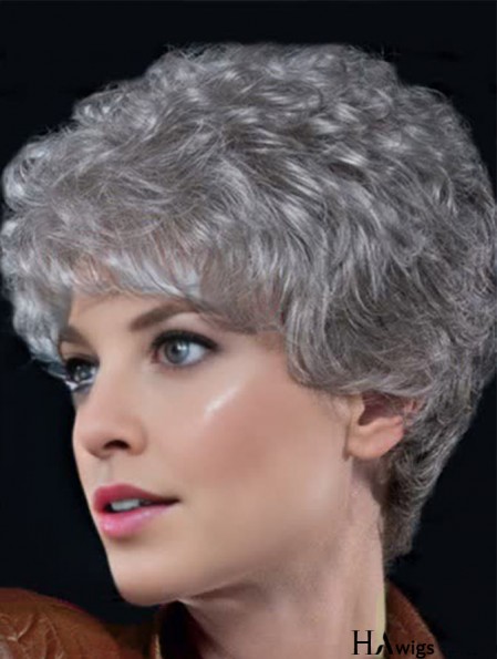 Grey Wigs For Older Women With Lace Front Curly Style Short Length