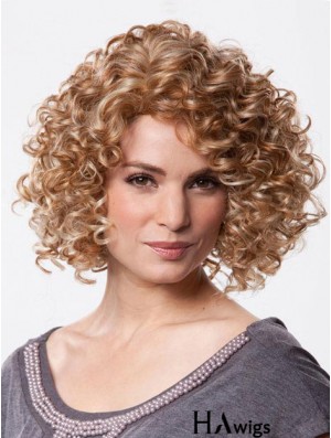 Mono Wig Chin Length Curly Style Brown Color With Synthetic