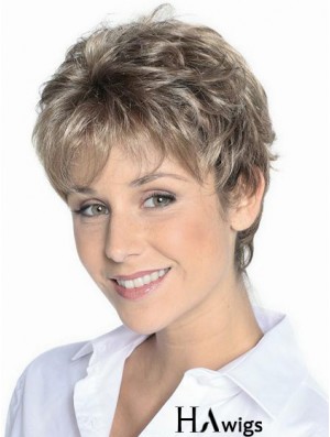 Grey Hair Wigs Short Brown Color Cropped Length Wavy Style