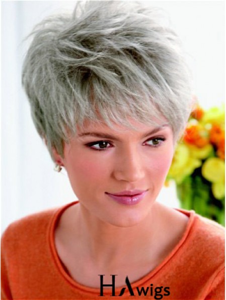 Synthetic Fashion Cropped Straight Grey Wigs