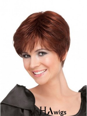Red 100% Hand Tied Synthetic Short Straight Monofilament Wigs