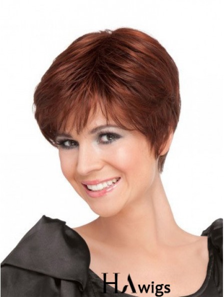 Red 100% Hand Tied Synthetic Short Straight Monofilament Wigs