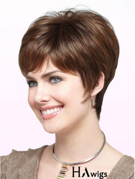 Fabulous Auburn Cropped Straight Boycuts Monofilament Wigs