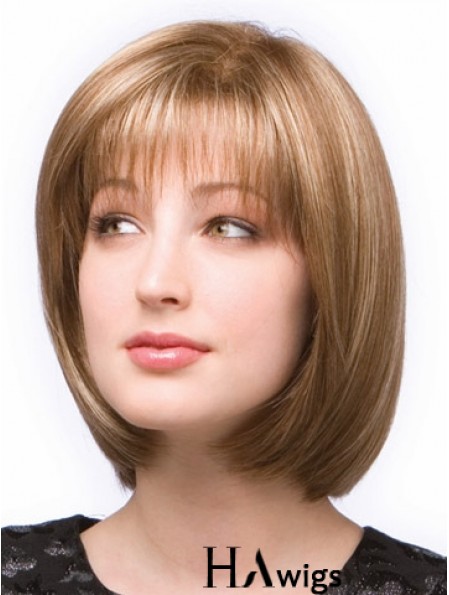 Chin Length Straight Monofilament Brown Stylish Bob Wigs