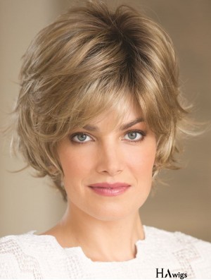 Blonde 8 inch High Quality Short Wavy Layered Lace Wigs