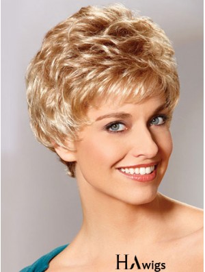 Auburn Boycuts Cropped Wavy Synthetic Petite Hand Tied Mono Wigs