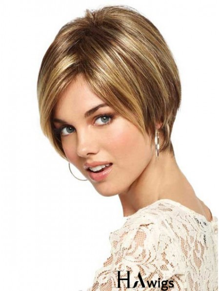 Short Straight Monofilament Blonde Sleek Bob Wigs