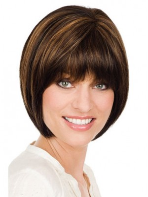 Chin Length Straight Monofilament Brown Durable Bob Wigs