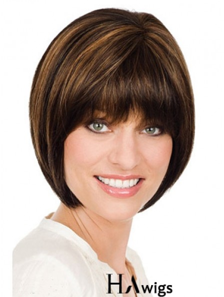 Chin Length Straight Monofilament Brown Durable Bob Wigs