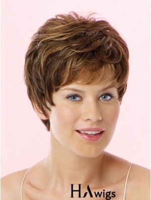 Amazing Brown Cropped Wavy Boycuts Lace Front Wigs