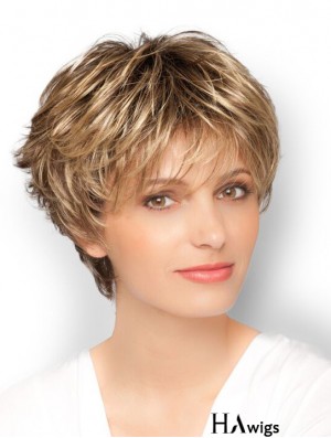 Blonde 8 inch Designed Cropped Wavy Boycuts Lace Wigs