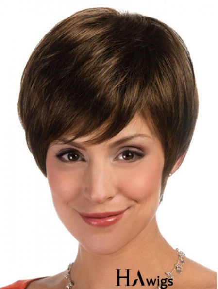 Comfortable Brown Cropped Straight Boycuts Lace Front Wigs