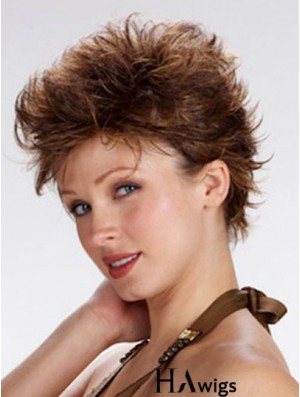 100% Hand Tied Cropped Brown Wavy Boycuts Monofilament Wig Sale