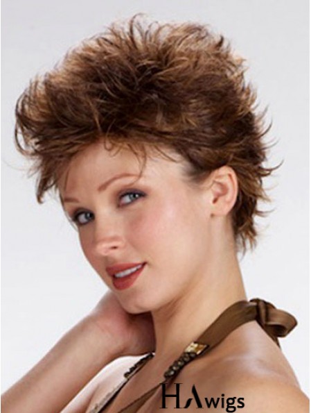 Brown Cropped Wavy Boycuts 100% Hand-tied Wig Sales