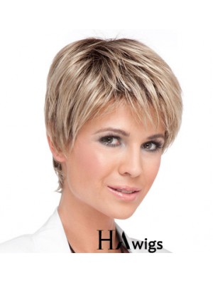 Cheap Blonde Cropped Straight Boycuts Lace Front Wigs