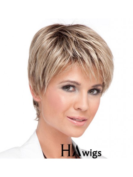 Cheap Blonde Cropped Straight Boycuts Lace Front Wigs