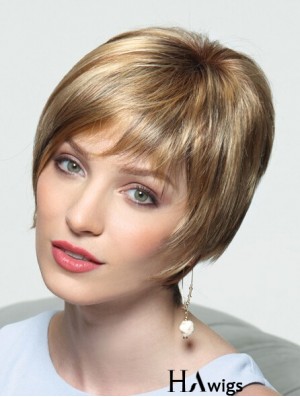 Layered Short Straight Blonde 8 inch Perfect Monofilament Wigs