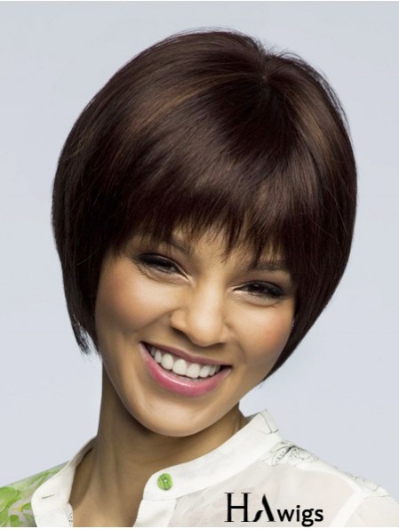 Straight Short Brown 8 inch 100% Hand-tied Fashion Bob Wigs