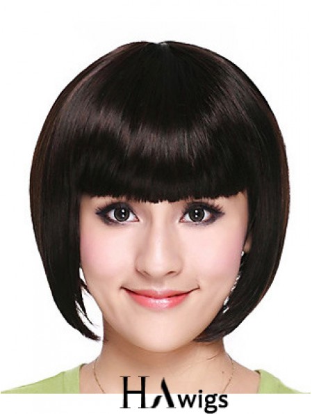 Capless Chin Length Straight Black Fashion Bob Wigs