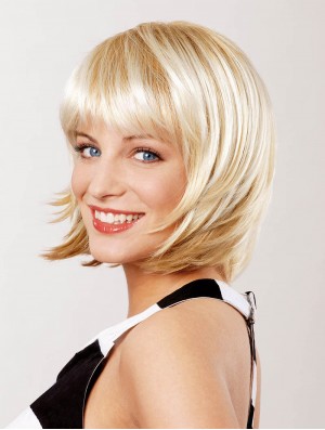 Straight Chin Length Blonde 10 inch Lace Front Top Bob Wigs