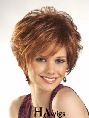 Cheap Wigs For Women Boycuts Auburn Color Wavy Style With Capless