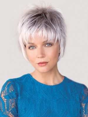 Comfortable Capless Straight Cropped 6 inch Salt And Pepper Wig