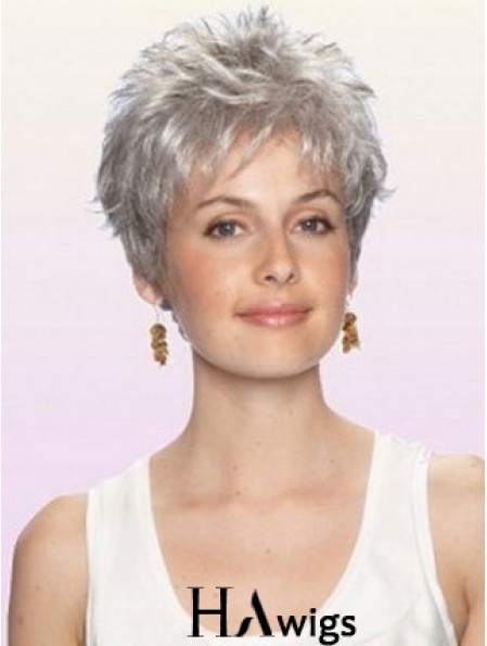 Durable Grey Wig With Capless Cropped Length Boycuts Wavy Style