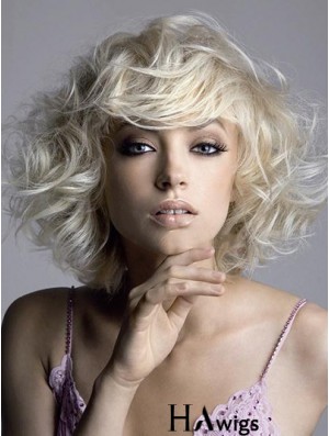 Chin Length Blonde Wavy Layered Capless Ladies Wigs For Sale