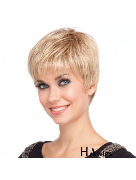 4 inch Cheapest Straight Boycuts Blonde Short Wigs