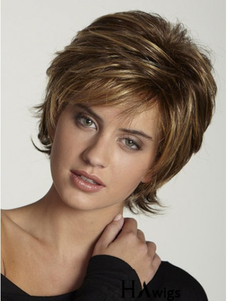 Synthetic Wigs UK Brown Color Short Length Layered Cut