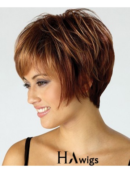 Cheap Wig With Capless Synthetic Cropped Length Brown Color Boycuts