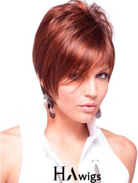 Cheap Real Hair Wigs Red Color Short Length Straight Style