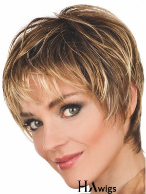 Brown Wigs Wavy Style Cropped Length Boycuts With Capless