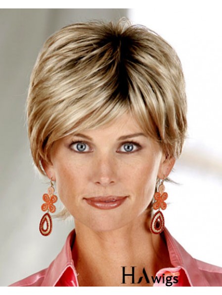 Straight Layered Short Cheap Blonde Synthetic Wigs