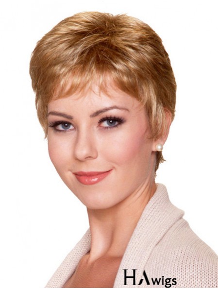 6 inch Good Straight With Bangs Blonde Short Wigs