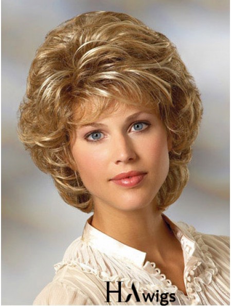Durable Curly Blonde Wig Classic Cut Chin Length With Capless