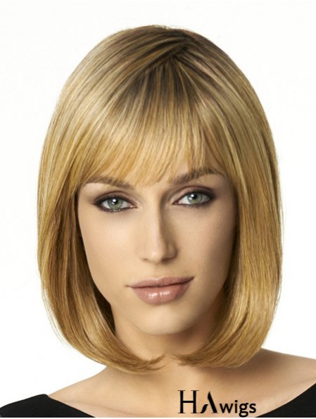 Shoulder Length Bobs 12 inch Straight Blonde Medium Wigs