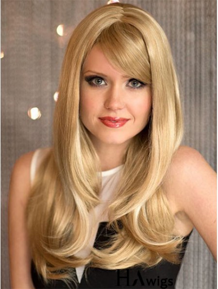 Sassy Blonde Wavy With Bangs Capless Long Wigs